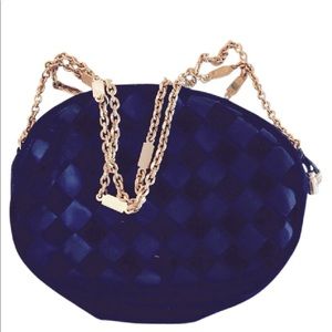 Bottega Veneta blue velvet evening bag